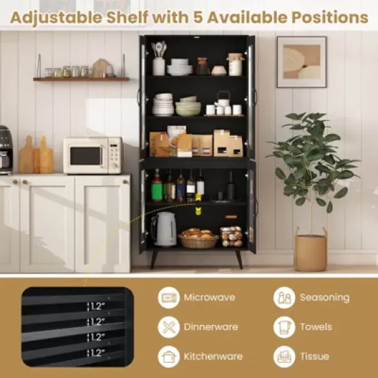 Costway Kitchen Pantry Cabinet with Translucent Fluted Doors & Adjustable Shelf image {6}