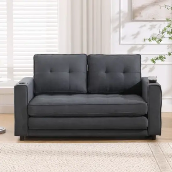 Folding Sofa Bed With Two Storage Pockets,Linen Convertible Foldable Couch Bed,Loveseat Sleeper Sofa,Couches For Living Room,Apartment-Cuddlewood image {9}