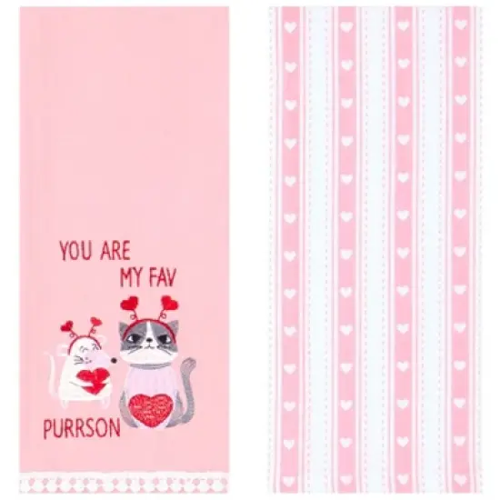 The Lakeside Collection Set of 2 Valentine's Day Embroidered Kitchen Towels image {1}
