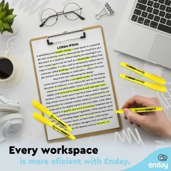 Emraw Yellow Pen Style Fluorescent Highlighter with Pocket Clip (3/Pack) image {2}