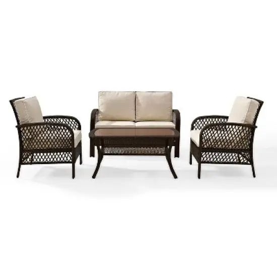 Tribeca 4pc Outdoor Wicker Conversation Set - Sand/Brown - Crosley image {5}