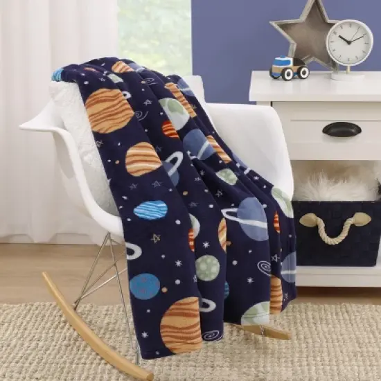 Everything Kids Solar System Navy, Orange, and Gray Super Soft Toddler Blanket image {2}