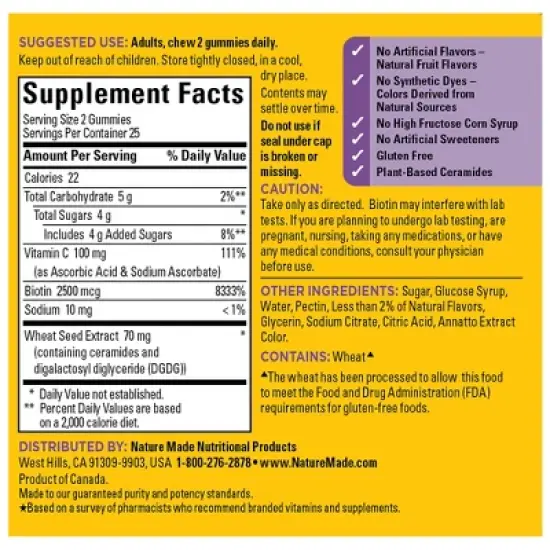 Nature Made Skin Hydration Ceramides Dietary Supplement Gummies - Peach - 50ct image {2}