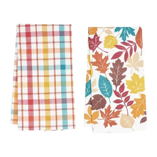 C&F Home Fall Leaves & Plaid Printed & Woven Kitchen Towel Set of 2 image {2}