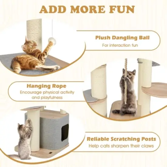 Tangkula 63" Tall Modern Cat Tree w/ Perch Condo Hammock 5.6" Scratching Posts image {7}