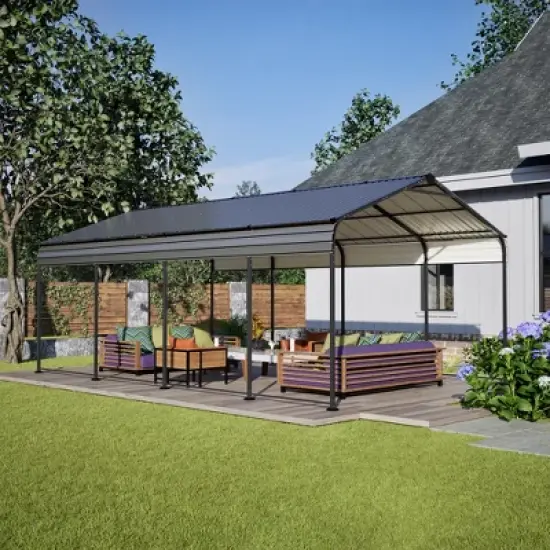 GDFStudio Cathy Modern 12X20 FT Outdoor Metal Carport, Black image {2}