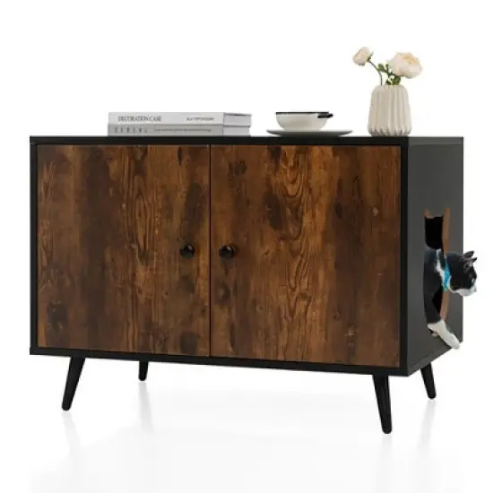 Tangkula Industrial Cat Litter Box Enclosure Hidden Washroom Cat House End Table Cabinet image {10}