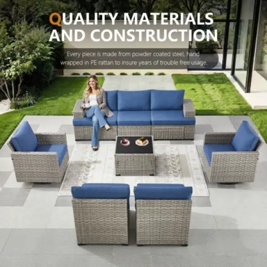 Outdoor Sectional Sofa Patio Furniture Sets with Thickened Cushions image {8}