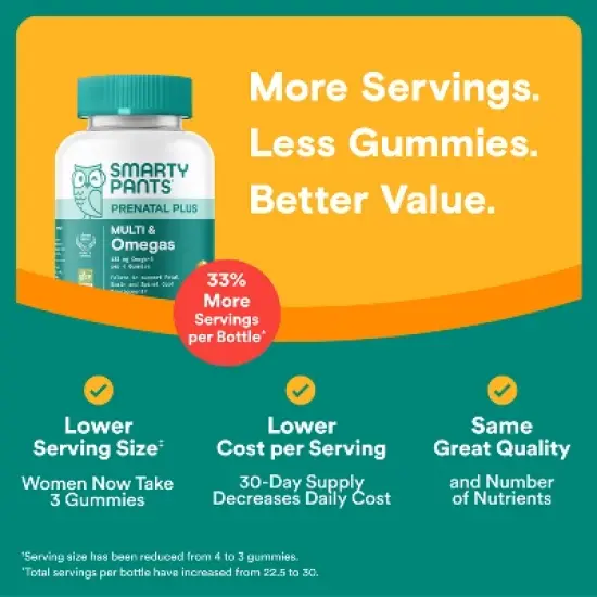 SmartyPants Prenatal Plus Multivitamin & Omegas Gummies with Methylfolate, C, D3, B12 & Zinc - 90ct image {3}