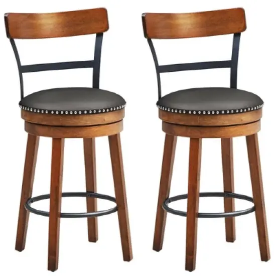 Costway Set of 2/4 BarStool 25.5'' Swivel Counter Height Dining Chair with Rubber Wood Legs image {11}