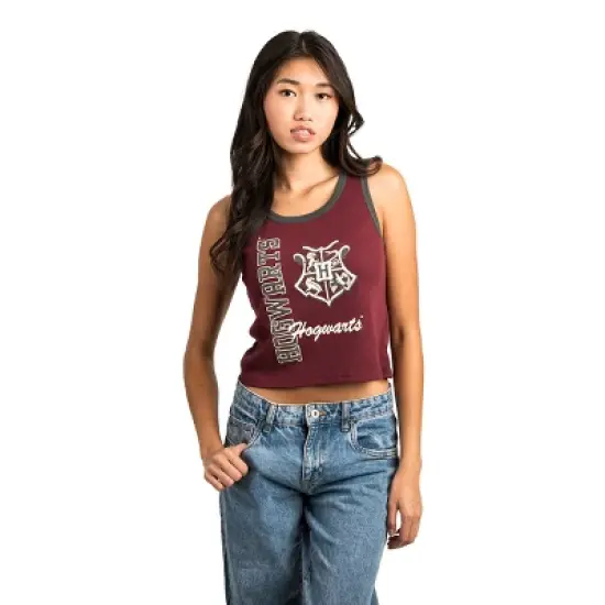 Harry Potter Hogwarts Crest Sleeveless Cardinal Red Women's Chunk Rib Tank Top image {3}
