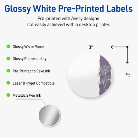 Avery Round Labels, Floral Design, 3" Diameter, 60ct image {1}