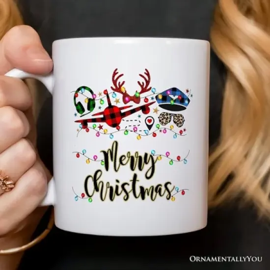 Airplane Pilot Buffalo Plaid Christmas Mug, Flight Aircraft Crew Gift Decor (Non-Custom Only)| OrnamentallyYou image {2}