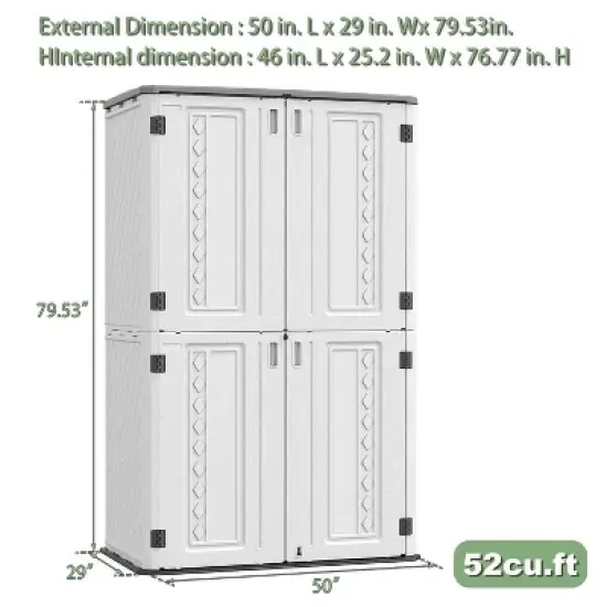 WELLFOR 385 gal Vertical Double Door Deck Box Beige image {6}