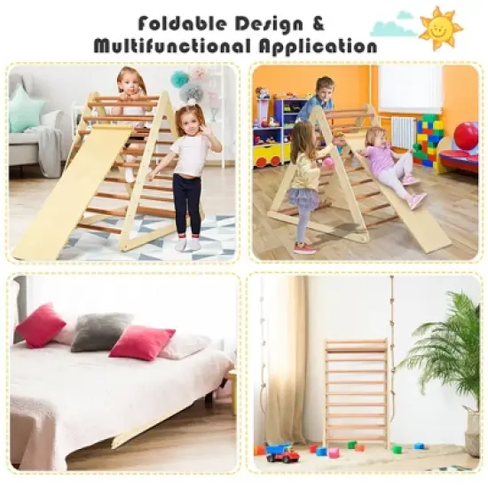 Costway Foldable Wooden Climbing Triangle Indoor Home Climber w/ Ladder for Toddler Baby image {6}