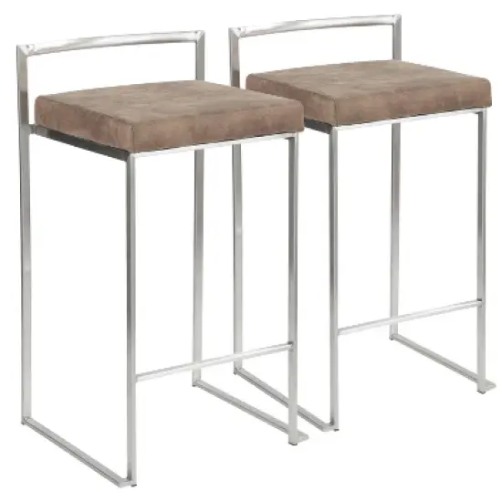 Set of 2 26" Fuji Contemporary Stackable Counter Height Barstool Stainless Steel with Cushion - Lumisource image {9}