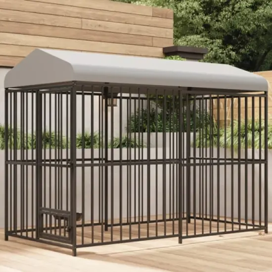 Outdoor Dog Kennel, 4x4x6 Ft /8 x 4 x 6 FT Metal Dog Kennel with Roof, Safety Lock & Rotating Feeder, Suitable for Dogs, Cats, Chickens, Rabbits image {8}