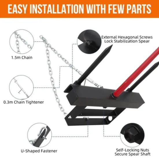 TROPOW Heavy-Duty Bale Spear Attachment (4000LB Capacity),Red/Black Quick-Attach Fork with 2x17.5" Stabilizers for Bobcat &Skid Steer Loaders image {5}