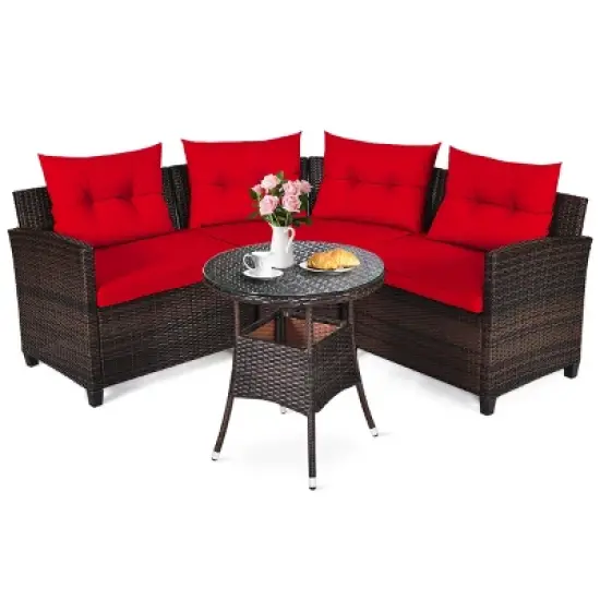 Tangkula 4PCS Outdoor Patio Conversation Set Wicker Rattan Sectional Sofa W/Cushions image {11}