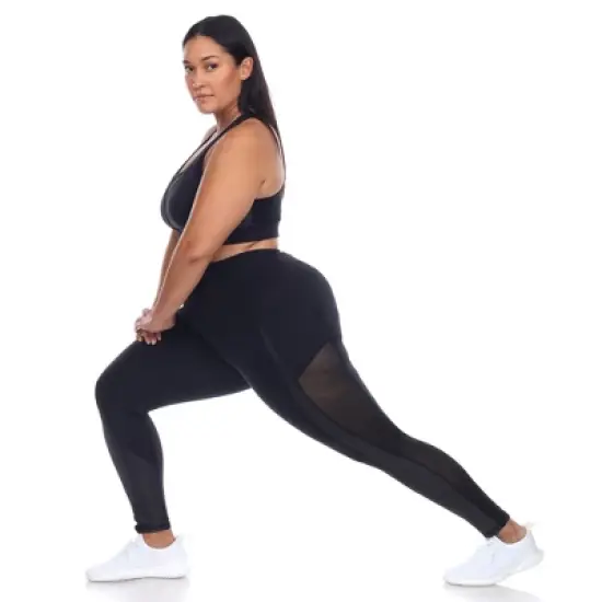 Plus Size High-Waist Mesh Fitness Leggings - White Mark image {3}