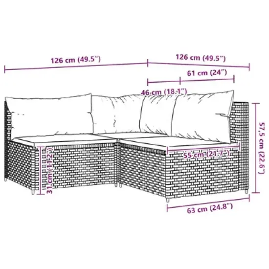 vidaXL Patio Lounge Set Gray PE Rattan Standard Modular image {8}
