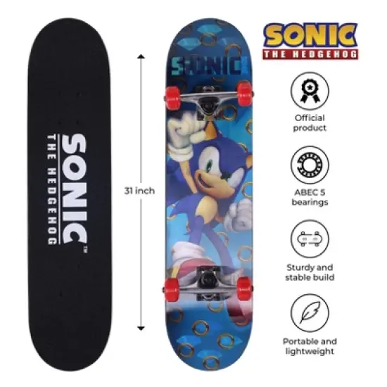 Sonic the Hedgehog 31" Skateboard with ABEC5 Bearings - Perfect for Beginners and Pros with Unique Artwork image {1}