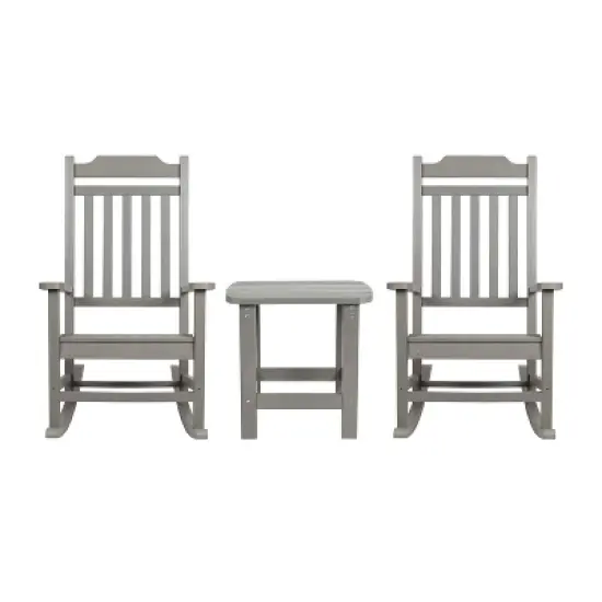 Emma and Oliver Set of 2 Indoor/Outdoor Poly Resin Rocking Chairs with Side Table image {15}