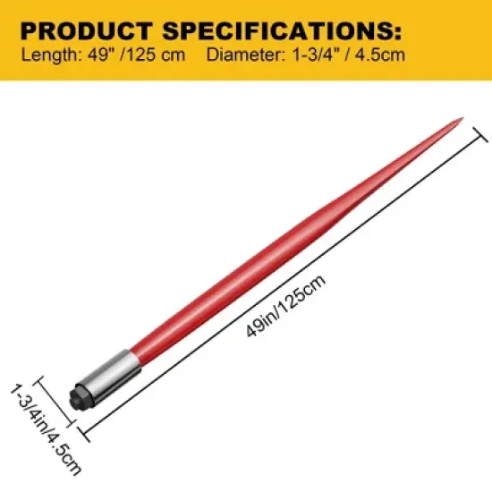 Hay Spear, Bale Spear - 49'' Heavy Duty 4500 Lbs Capacity, Quick Attach with Hex Nut & Sleeve for Tractors, Loaders image {2}