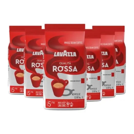Lavazza Qualit&agrave; Rossa Whole Bean Coffee, Medium Roast, Arabica and Robusta Blend, 2.2 lb Bag (Pack of 6) image {8}