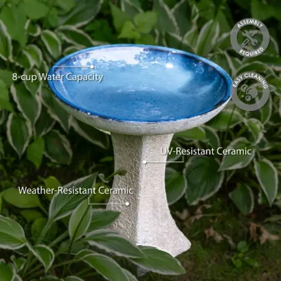 Sunnydaze Nantes Ceramic Bird Bath with Lava Finish - White Distressed Ceramic Finish - 16" H image {3}