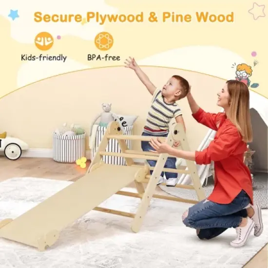 Costway 3-in-1 Triangular Climbing Toys Foldable & Height-adjustable Triangle Set Colorful/Natural image {9}