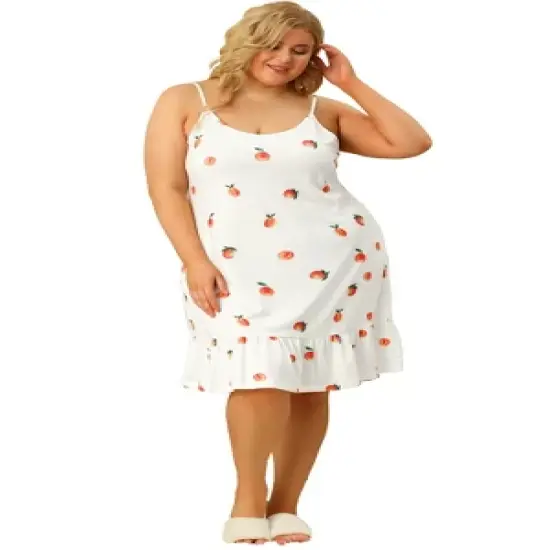Agnes Orinda Women's Plus Size Sleeveless Fruit Ruffle Hem Nightgown image {2}
