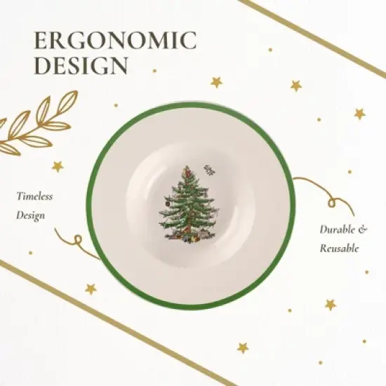 Spode Christmas Tree Collection Pasta Bowl - Set of 4, Rimmed Plate for Serving Salad, Spaghetti, and Soup, 10-Inch, Made of Porcelain image {5}