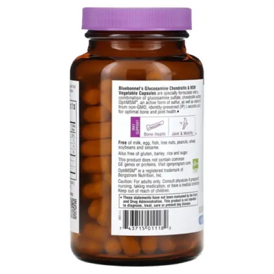 Bluebonnet Nutrition Glucosamine Chondroitin & MSM, 120 Vegetable Capsules image {2}