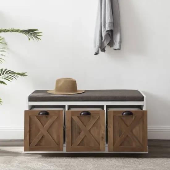 Farmhouse 40" 3 Drawer Storage Bench with Cushion - Saracina Home image {10}