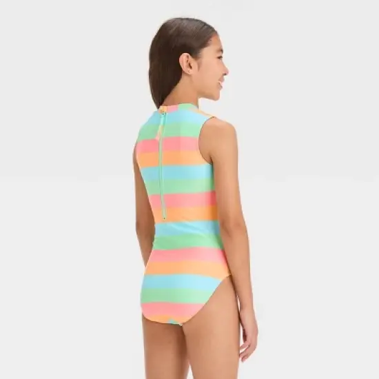 Girls' Sweet Summer Striped One Piece Swimsuit - art class&trade; image {2}
