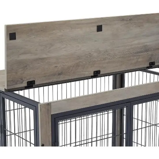 Acekool Wooden Dog Crate - Heavy Duty Furniture Style Kennel with Wheels & Double Doors image {6}