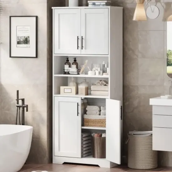 Coolmee 67 inch Tall Storage Cabinet, Bathroom Cabinet with 4 Doors and Adjustable Shelves, Kitchen Pantry Cabinets, Cupboard for Living Dining image {8}