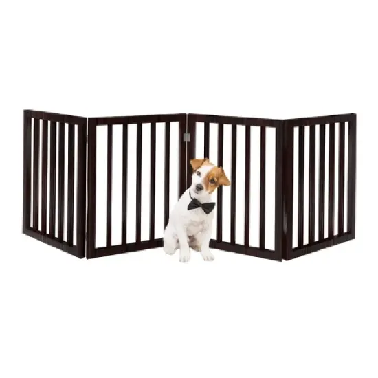 Indoor Pet Gate - 4-Panel Folding Dog Gate for Stairs or Doorways - 73x24-Inch Freestanding Pet Fence for Cats and Dogs by PETMAKER (Brown) image {1}