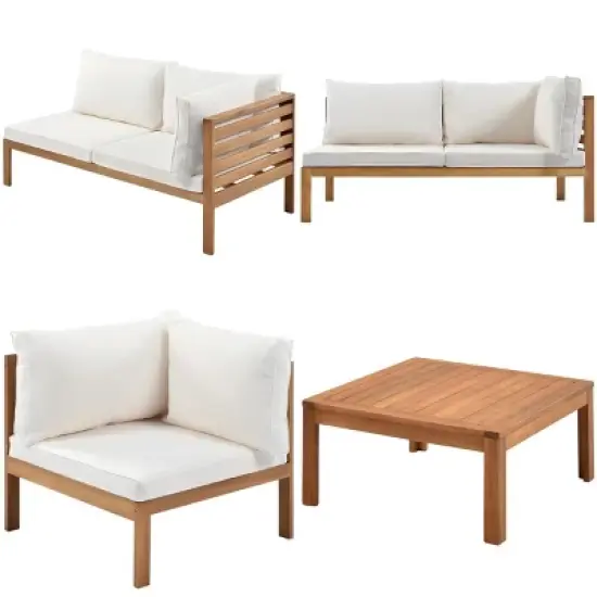 Outdoor L-Shaped Sectional Sofa, Acacia Wood Patio Couch Set with Cushions and Coffee Table, Corner Garden Sofa &ndash; Cuddlewood image {5}