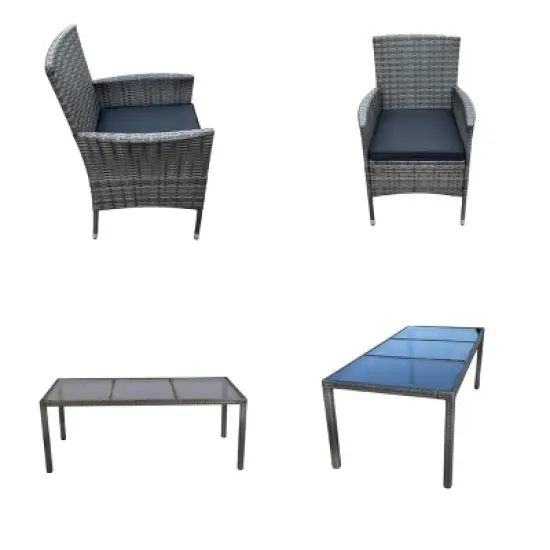 9 Piece Outdoor Wicker Garden Dining Set,Patio Wicker Furniture Set,Wicker Dining Table and 8 Chairs with Glass Top Table and Cushion-Coolbibila image {5}