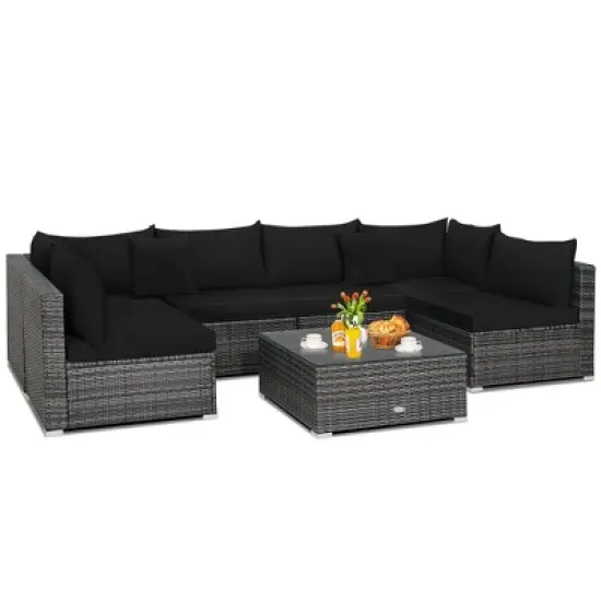 Costway 7PCS Patio Rattan Furniture Set Sectional Sofa Cushioned Garden image {2}