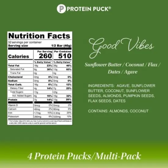 Protein Puck Good Vibes Nutrition Bars - Sunflower Butter image {3}