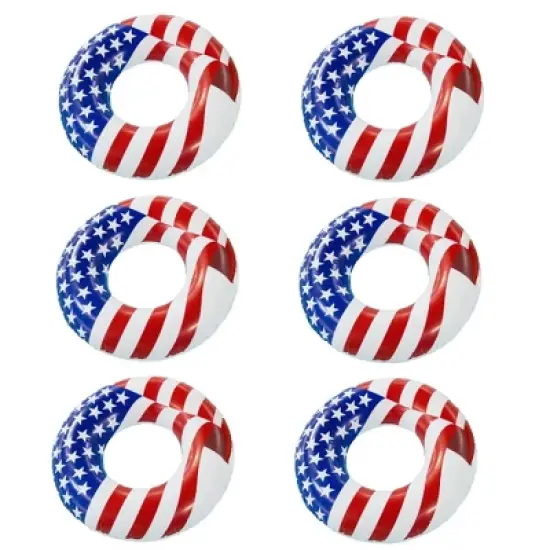 Swimline 36 Inch Inflatable American Flag Swimming Pool Tube Float (6 Pack) image {6}