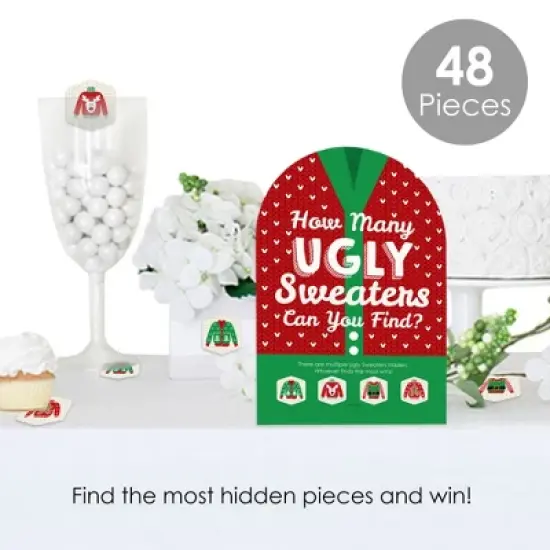 Big Dot of Happiness Ugly Sweater - Holiday and Christmas Party Scavenger Hunt - 1 Stand and 48 Game Pieces - Hide and Find Game image {1}