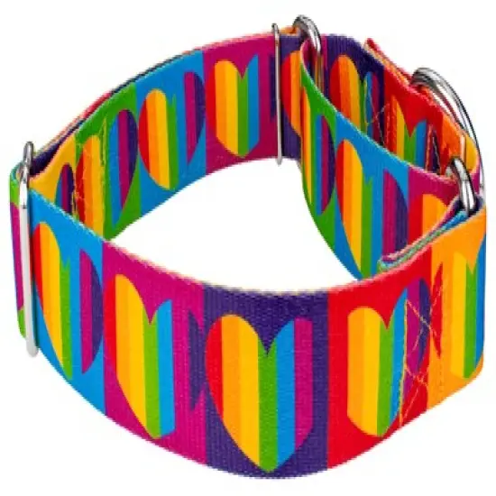 Country Brook Petz 1 1/2 Inch Rainbow Hearts Martingale Dog Collar image {2}