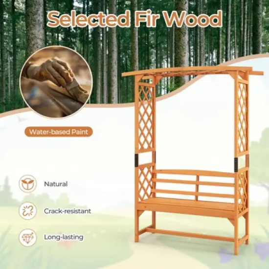 Tangkula Patio Arbor Garden Archway w/ Pergola Bench & Side Trellises for Climbing Plants Vines Grapes 2-Seat Wooden Outdoor Bench Backyard Decoration image {4}