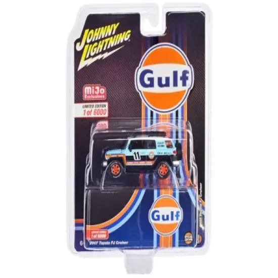 2007 Toyota FJ Cruiser #11 Light Blue "Gulf Oil" with Roofrack Limited Ed to 6000 pcs 1/64 Diecast Model Car by Johnny Lightning image {2}
