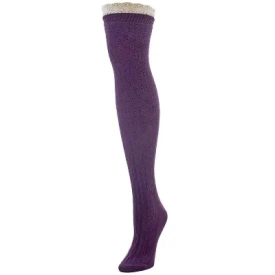 Memoi Diamond Crochet Cotton Blend Over The Knee Socks image {4}