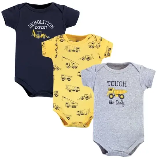 Hudson Baby Infant Boy Cotton Bodysuits, Construction 3-Pack image {8}